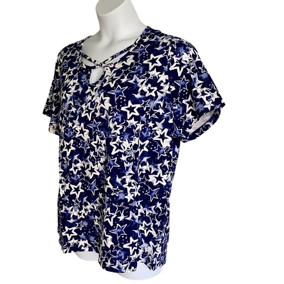 Coral Bay Short Sleeve Pullover Top Blue with Stars Women's 1X NEW - Picture 3 of 10